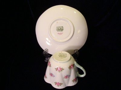 SHELLEY Dainty Shape ROSEBUD Cup & Saucer Green Trim  