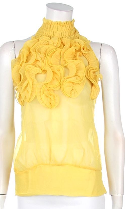 New Yellow High Collar Ruffle Chiffon Halter Top S/M/L  