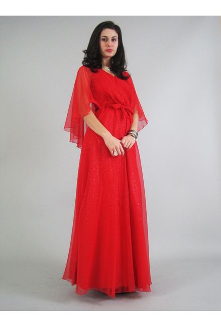 details vintage 1970s red caped maxi dress is dotted all over in 
