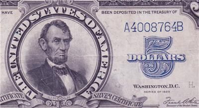   TREASURE   ONLY ISSUE 1923 $5 LINCOLN PORTHOLE SILVER CERTIFICATE