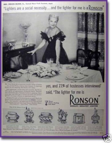 1951 CARRIE MUNN RONSON JUNO GLORIA MAYFAIR LIGHTERS AD  