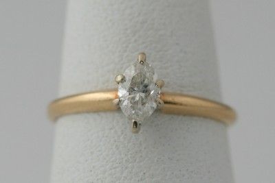 14K Yellow Gold 2/3 carat Marquise Diamond Solitaire .63 ct YG 