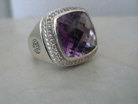 David Yurman 15mm Albion Amethyst Diamond Ring  