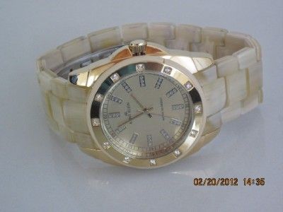 AK Anne Klein Womens Horn Resin Bracelet Watch 10/9178 Crystal Bezel 