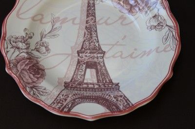 222 FIFTH JE TAIME PARIS FLORAL APPETIZER PLATES   PINK S/4  