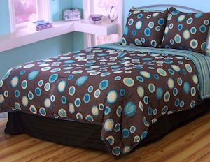 DOT COM Queen 7pc Comforter Set Chocolate Brown/Aqua  