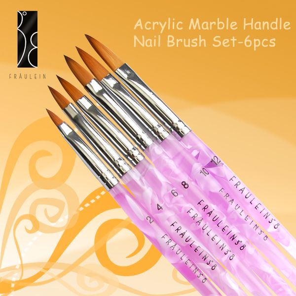 NEW 6PCS ACRYLIC MARBLE HANDLE NAIL ART SABLE BRUSH SET  