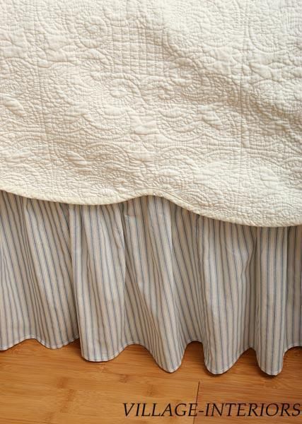   IVORY WHITE TICKING STRIPE FULL 18 DROP BEDSKIRT DUST RUFFLE  