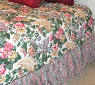 SCHUMACHER Cabbage Rose QUEEN BEADSPREAD SET/Drapes 4PC  