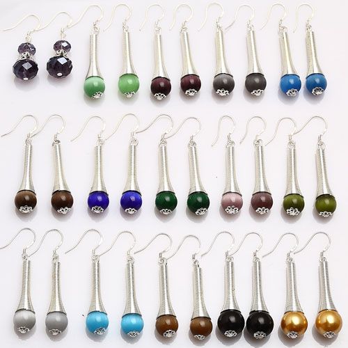 Wholesale wonderful color lots 15 pairs cat eye pearl dangle earring 