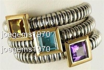 1ct Stackable RINGS Amethyst Blue Topaz Citrin 14k Gold & Sterling 