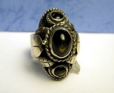   Sterling Silver Poison Box Locket Ring Obsidian EAGLE 3 HI SET  