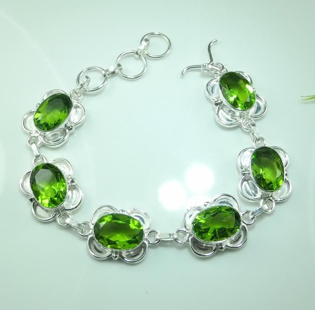 PERIDOT SILVER BRACELET 7 3/4 9; A965  