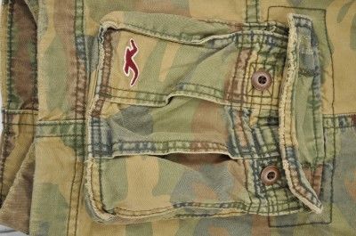 HOLLISTER MENS CAMO CARGO SHORTS BROWN GREEN TAN COTTON SIZE 26 (TUB29 