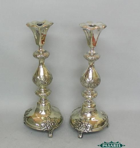 Norblin & Co Brass Shabbat Candlesticks Poland Ca 1880  