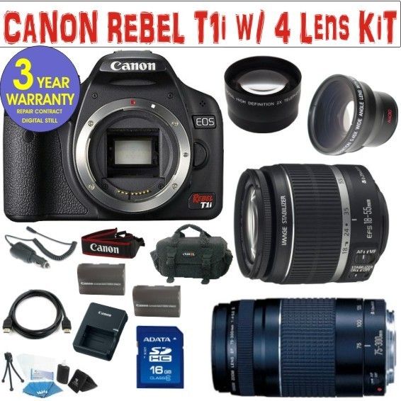 BRAND NEW CANON REBEL T1I w/ 4 LENS ZOOM KIT 012345623752  