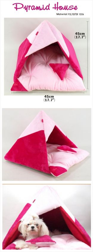 INDOOR PYRAMID PET DOG CAT CUSHION HOUSE BED ~HOT PINK  