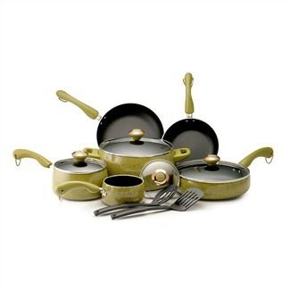   Deen Porcelain Nonstick 12 Piece Cookware Set in Pear Green  