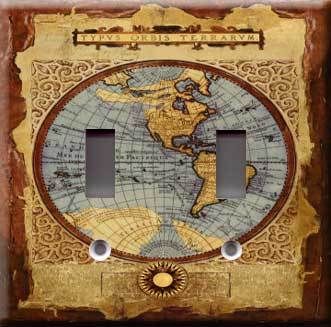 VINTAGE GLOBAL MAP 1 DOUBLE LIGHT SWITCH PLATE COVER  