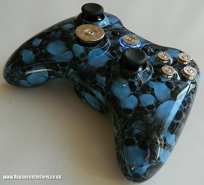 GENUINE XBOX 360 CONTROLLER,CUSTOM Blue Skulls with Superb Ammo 