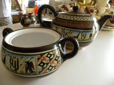 DECORATIVE LLAMA CUSCO PERU 12 PIECES TEA POT & DISHES  