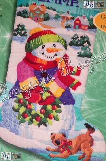 Bucilla SNOWMAN & FRIEND Dog Stocking Longstitch Needlepoint Christmas 