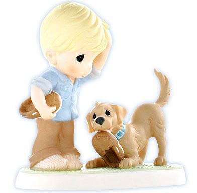 New PRECIOUS MOMENTS Figurine PUPPY DOG SHOE BOY ☆  