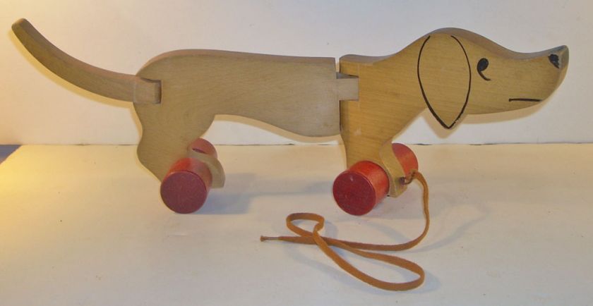 Vintage 17.5 Hardwood Jointed Dog Pull Toy  