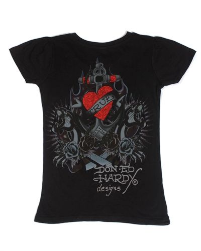 Ed Hardy HEART Glitter Graphic Tee NWT  