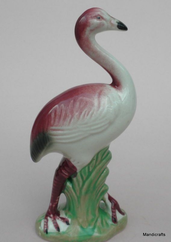 Kitschy Art Pottery FIGURINE Dark Pink FLAMINGO RETRO  