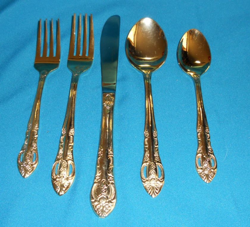 Pc Flatware Stainless Hampton Silversmiths 24kt GoldPlate Patt 