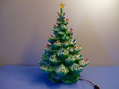   MOLD LIGHTED CERAMIC CHRISTMAS TREE 19 SNOW FLOCKED BRANCHES  