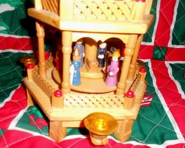  PYRAMID CAROUSEL CANDLE HOLDER NATIVITY SCENE. On the top floor 