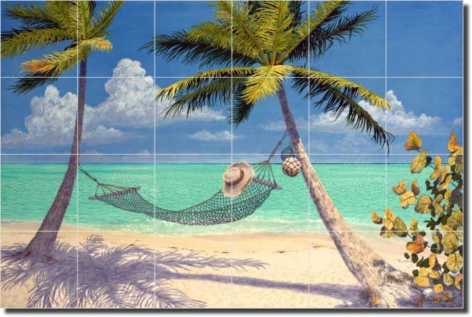 Shaffett Tropical Palms Hammock Art Ceramic Tile Mural  