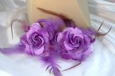 PURPLE GLITTER FEATHER FLOWER HAIR Clip Ponytail Brooch  