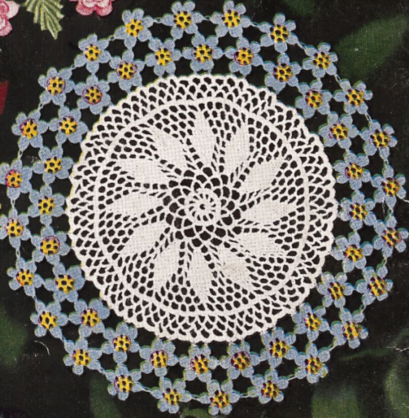 Vintage Crochet Forget Me Not Flower Doily Pattern Mat  