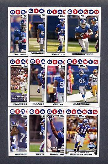 2008 Topps Football New York Giants TEAM SET   MINT  