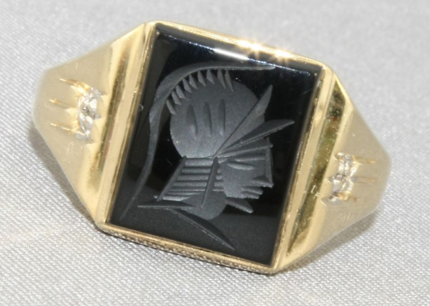 ANTIQUE MENS 10K GOLD & BLACK ONYX INTAGLIO RING sz 9.5 w/Makers Mark 