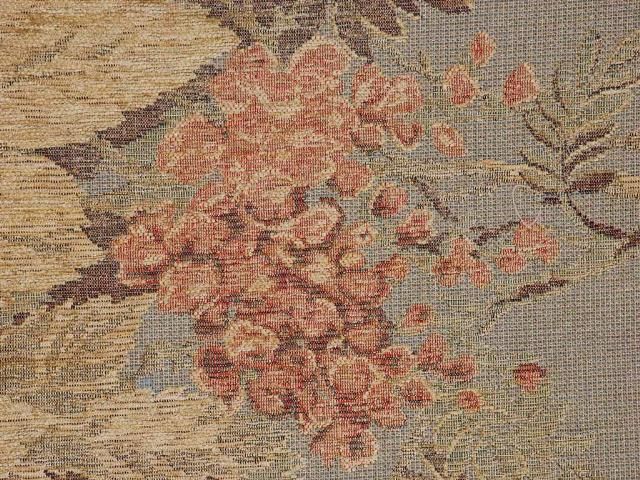 Aqua Gold Floral Chenille Tapestry Drapery Upholstery  