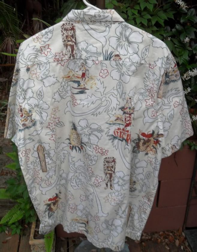 Hawaiian Shirt Cotton XL Hula Girls Surfing TIKI Guitar  