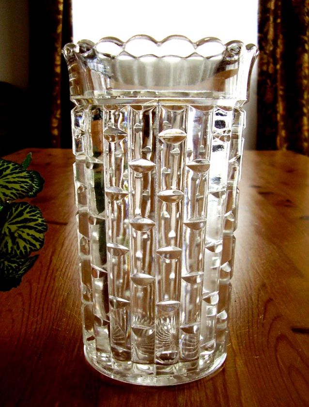   CUT LOG Pattern Antique Glass Tall Celery Vase ETHOL Cats Eye  