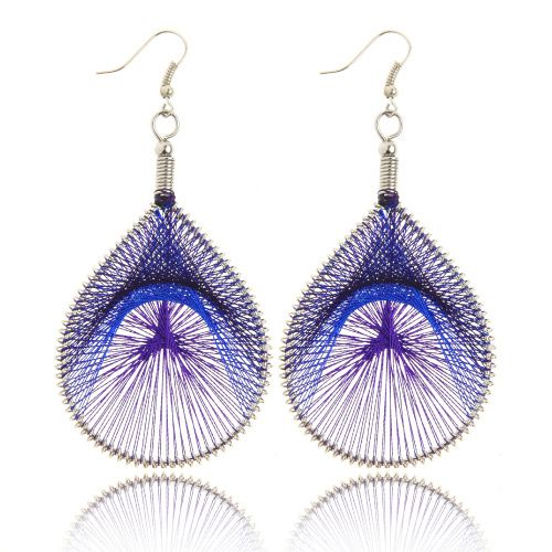 Handmade Silk Teardrop Earrings Set Black & White, Purple, Blue & Grey 