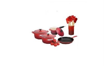 LE CREUSET 14 Piece Cast Iron Cookware Set, New  