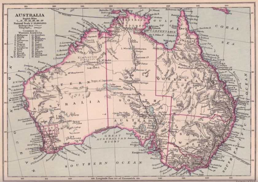 AUSTRALIA Map of Australia, Sydney, antique engraving  