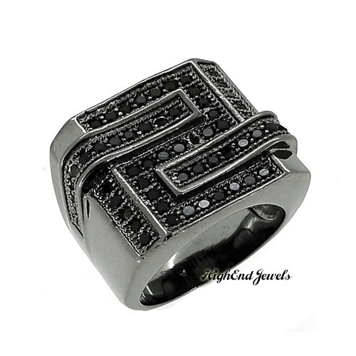   Black Everything Iced Out Mens Prong Set Maze Design Top Quality Ring