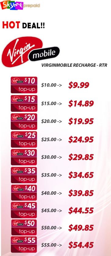 VIRGIN MOBILE REFILL, TOP UP, MINUTES, RECHARGE, PREPAID  