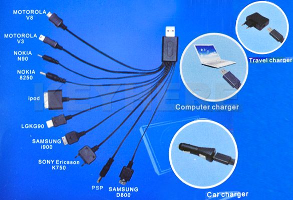 Universal 10 in 1 Multi Cell Phone USB Charger Cable  