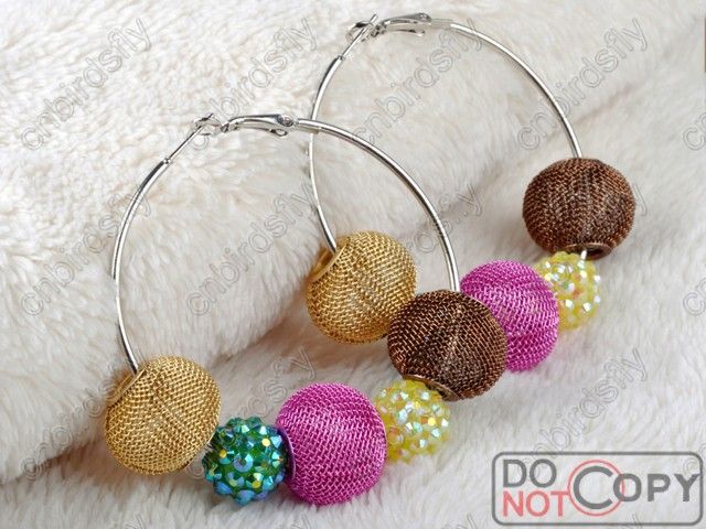 1pair Bling Hoop ball Mesh Rhinestone Beads Paparazzi Basketball wives 