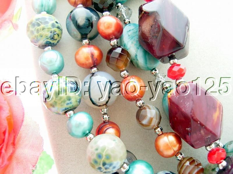 round brown and green pearl, round faceted fire and oval agate, drum 