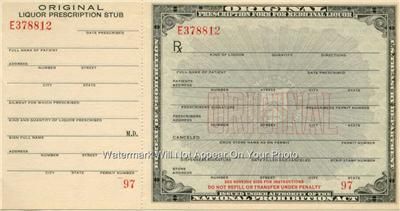 NATIONAL PROBHIBITION LIQUOR PRESCRIPTION 1920 PHOTO MAFIA AL CAPONE 